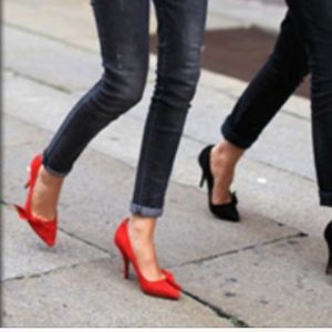 Isabel Marant red suede bow heels pumps